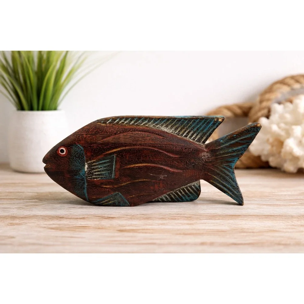 Vintage Carved Wood Fish Decor Coastal Nautical Rustic Boho 9
